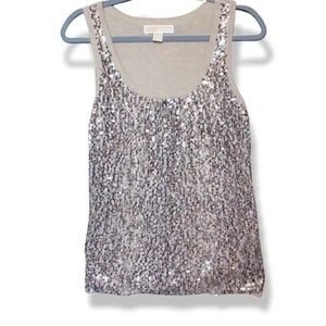 Michael Kors Sequin Beige Sweater Tank Top